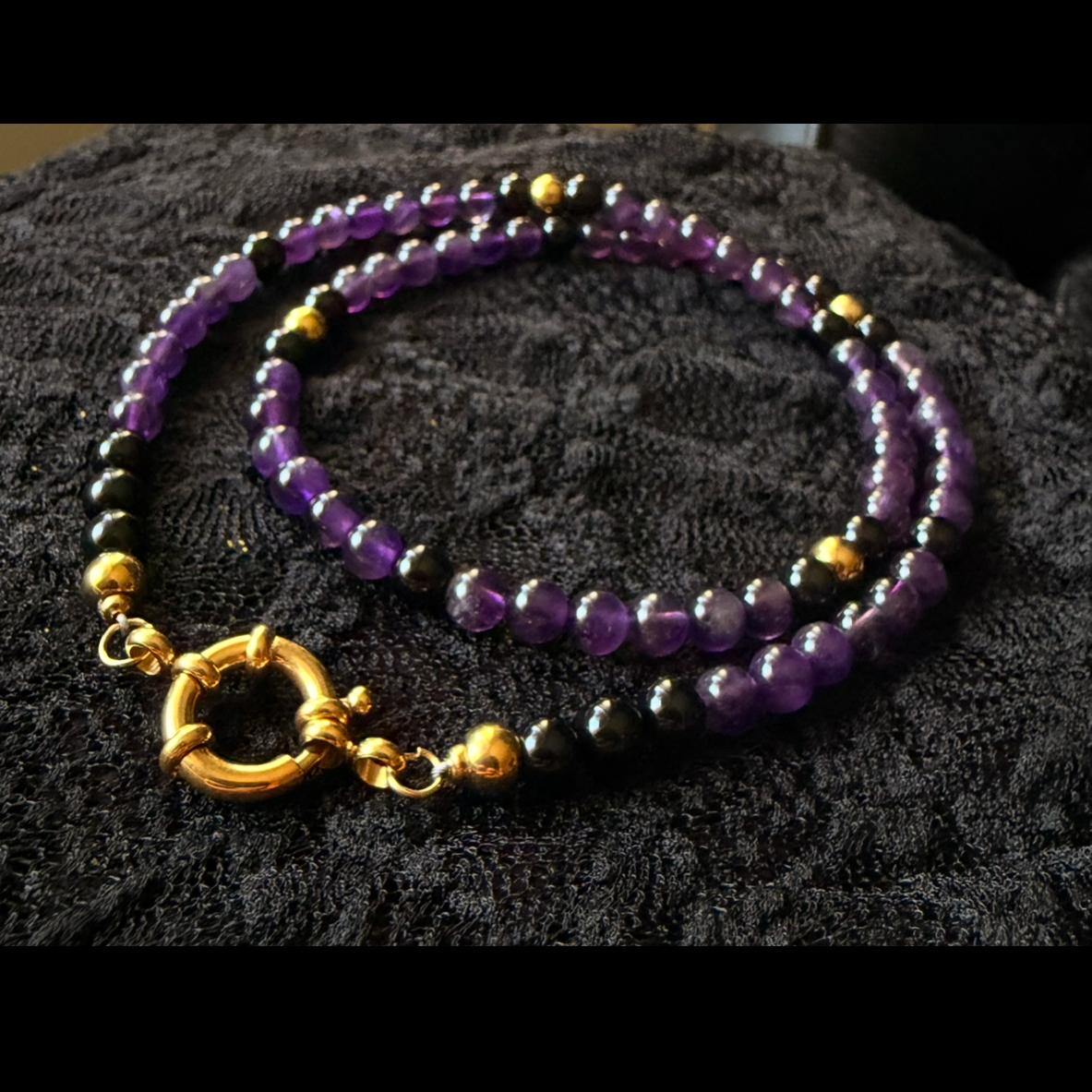 Collier Eclipse - Améthyste et Onyx